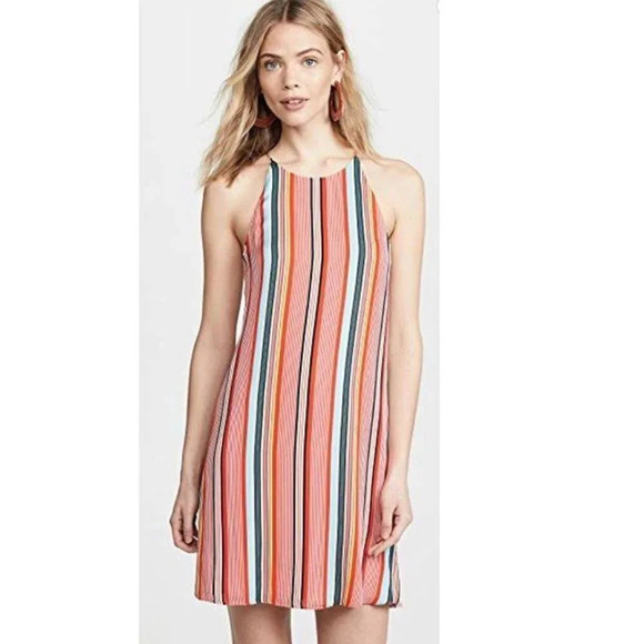 Alice + Olivia Kalia Multi Striped Halter Ribbon Tie-Back Mini Dress Size M - Picture 2 of 6